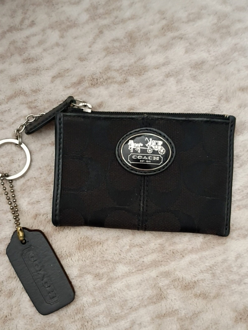 Coach Black Signature Zip Card Case with Keyring